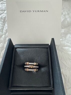 David Yurman Two-Row Cable Ring with Rose Gold and Pavé Diamonds - Pink/Gold